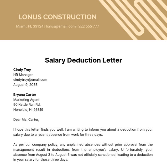 How to write a letter stating deductible to employer