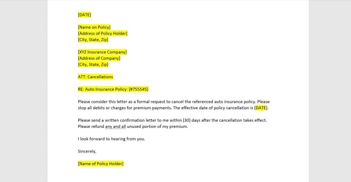 Canceling Automotive Insurance coverage A Letter of Termination